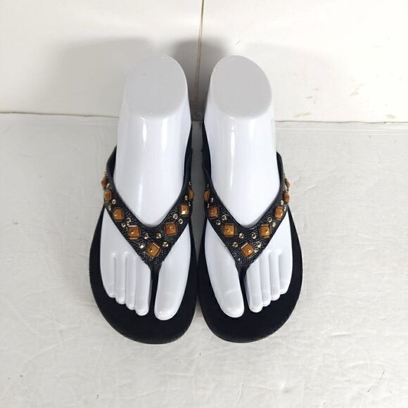Vionic Women's Floriana US 6 Black Embellished Orthaheel Thong Sandals - Picture 4 of 13